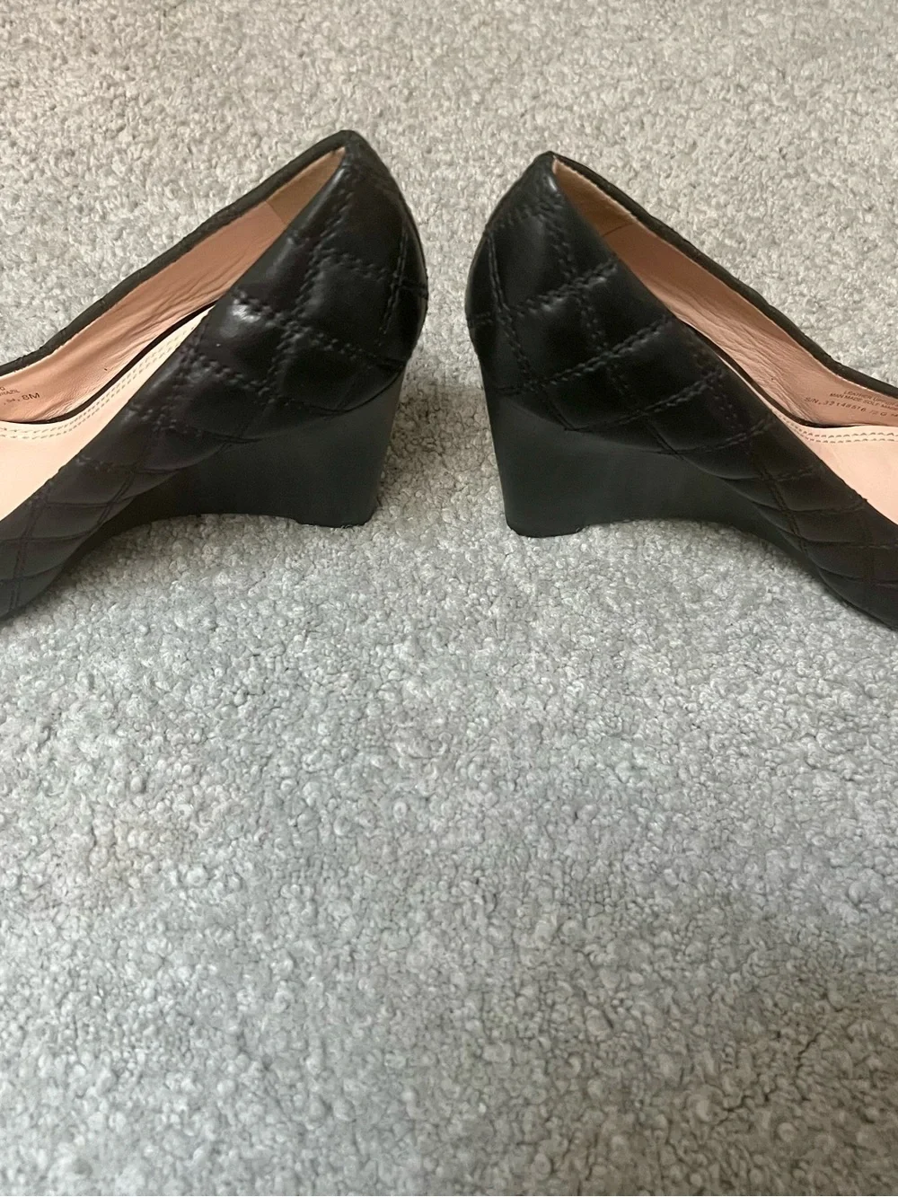 Tory Burch Quilted Patent Cap-Toe Wedge Pumps-Black- 8M